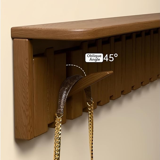 Wall Mounted Coat RackHooks Piano Key Hangers Natural Solid Wood Hanger Non-Woven Fabric Clothes Hangers for Closet, Kitchen, Bedroom, Bathroom, Entryway (Tray-Beech, 8 Hooks)