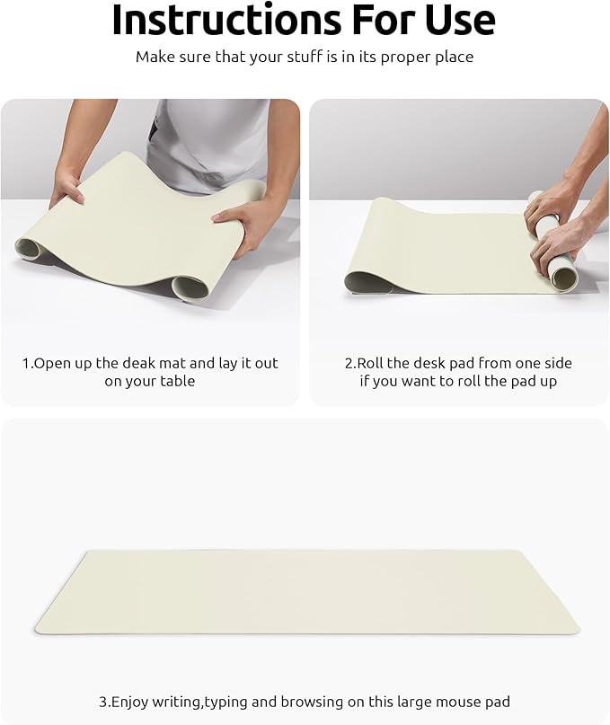 YSAGi Leather Desk Protector, Office Mat, Large Mouse Mat, Non-Slip PU Leather Blotter, Laptop Desk Mat, Waterproof Writing Pad for Office and Home (Cream, 31.5" x 15.8")