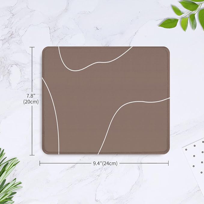 Seorsok Square Aesthetic Cute Line Mouse Pad,Office Home Personalized Mouse Mat Design,Waterproof Mousepad,Non-Slip Rubber Base Computer Mouse Pads for Wireless Mouse,Brown