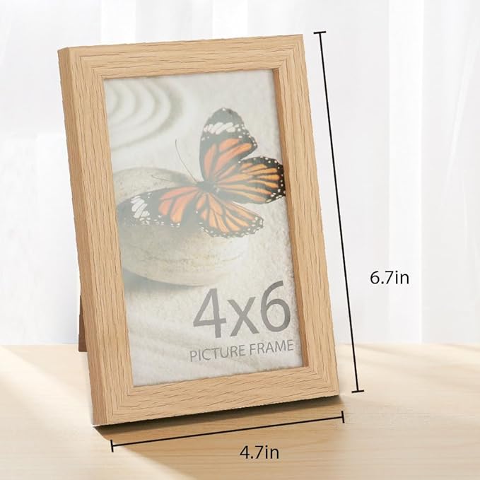Memory Island 4x6 Photo Frames for Wall and Tabletop Display, 4 by 6 Natural Wood Grain Picture Frames with HD Plexiglass, Set of 15