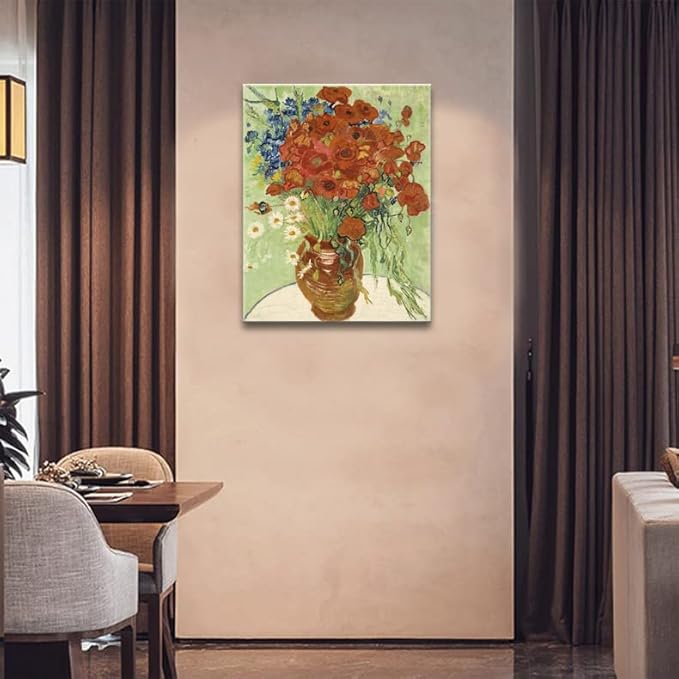 msspart Red Poppies and Daisies by Vincent Van Gogh, Floral Oil Paintings Reproduction Flowers Pictures Artwork, Canvas Wall Art Print for Home Decoration - 12"x16"