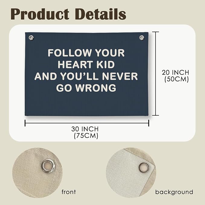 Boy Nursery Decor, Inspirational Wall Decor Hanging Linen Banner, Navy Blue Motivational Wall Flag for Kids Boys Room Playroom Nursery Decor, 20x30 Inch