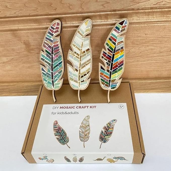 TATREBCRE DIY Mosaic Kit for Adults & Kids – Feather, Bird, Cat & Heart Designs – Christmas Gift Arts and Crafts Kit with Grout & Tools – Easy Mosaic Craft for Beginners (Angel)