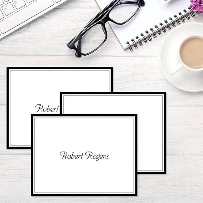 Black Rule Personalized Note Cards - 24 Cards with White Envelopes, 4¼ x 5½ Inch Size, Blank Stationery, Add Names or Text, For Thank You Notes, Invitations, & Announcements