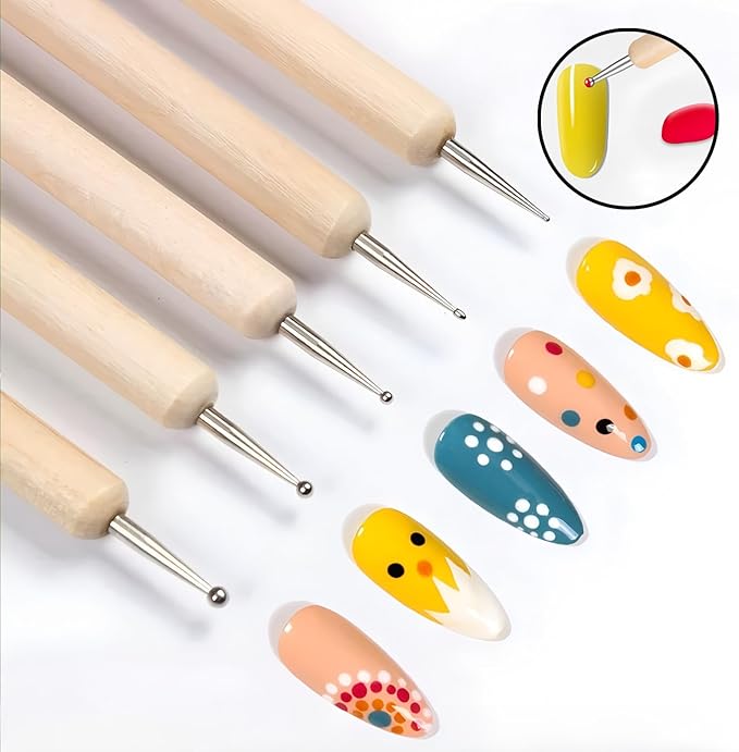 Anphly Embossing Needle Set, 5 Different Sizes of Embossing Needles, Double Headed Trajectory Point Selection Tool, Wooden, 5PCS