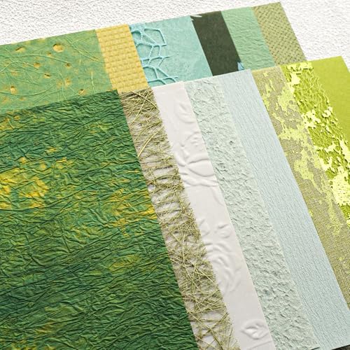 15-Piece Textured Scrapbook Paper & Mesh Fabric Set, Green A5 Sheets - Image 7