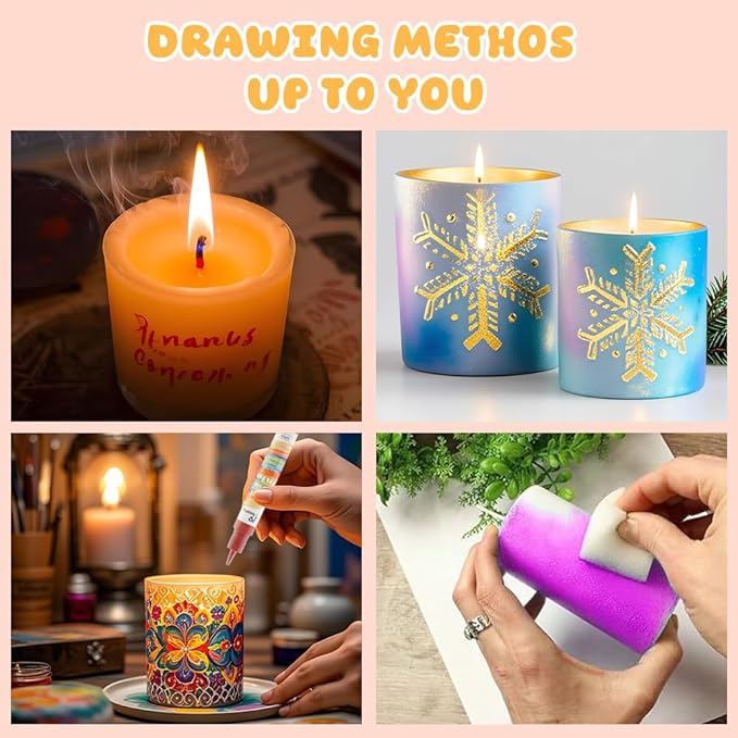 Candle Wax Pen, Easy to Use Glitter Painting Pen, 14 Glitter Colors Set for Candle Blessing Writing, Decorating & More DIY Crafts(15ml/0.5oz*14)