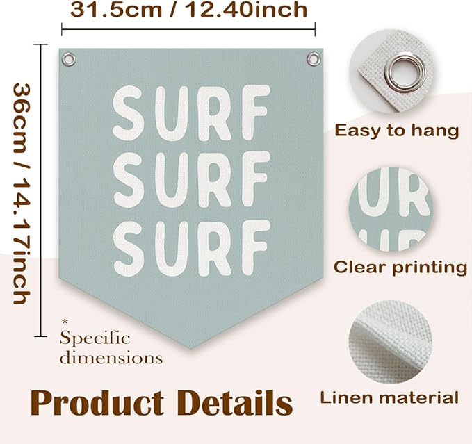 Lacama Surf Decor for Kids Room, Surf Linen Canvas Banner, Coastal Beach Wall Hanging Flag, Nautical Ocean Theme Sign for Boys Room, Playroom, Nursery 12.4x14 in