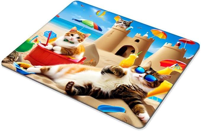 Square Mouse Pad Beach cat,Gaming Mouse Pads for Desk,Soft Computer Waterproof Non-Slip Mouse Mat