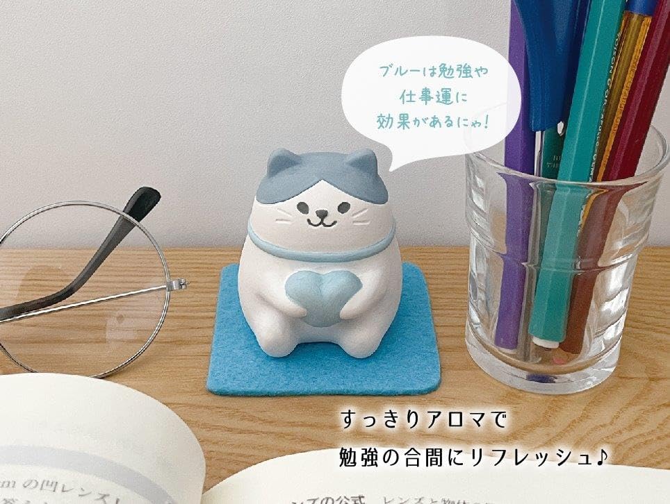 Stone Diffuser Cute Lucky Cat Passive Diffuser for Essential Oil, Non-Electric (Blue) - Image 6