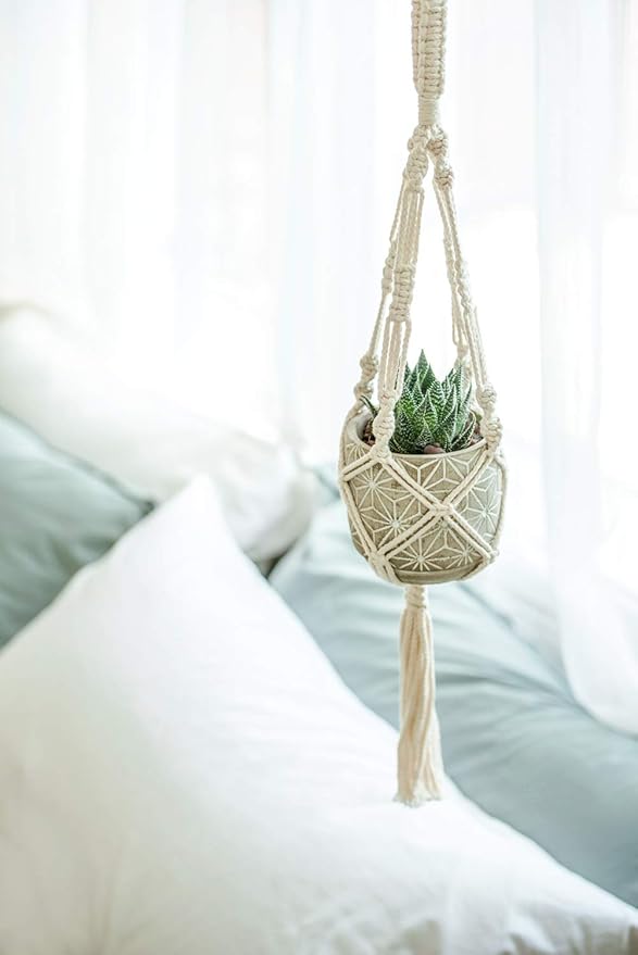 Mkono 3 Pack Macrame Plant Hangers, Different Sizes Hanging Planters Indoor Basket Decorative Flower Pots Holder Stand Boho Home Decor, Ivory