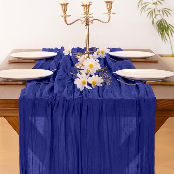 Socomi Royal Blue Valentine's Day Cheesecloth Table Runner Boho Rustic Gauze 120 inch 10FT Cheese Cloth Runner for Wedding Party Baby Shower Birthday Home Decor Holiday Decorations
