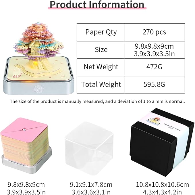 3D Time Piece Calendar 2026 3D Tear Away Art Memo Pad Notepad Desk Calendar with Light,3D Art Calendar Desktop Decoration Gift for Christmas (Colorful Tree)