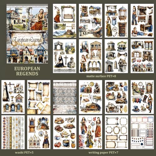 Snycler European Narrative Theme Sticker Scrapbooking Supplies for Junk Journal, 20 Sheets PET Stickers - Vintage Journaling Stickers, Ephemera Sticker Book Pre Cut, Junk Journal Supplies, Planner - Image 6