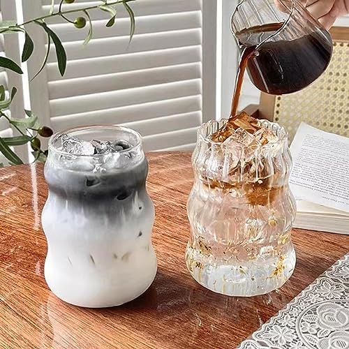 2 Pcs Ribbed Glass Cups, 18 Oz Vintage Drinking Glassware with Wave Design - Image 7