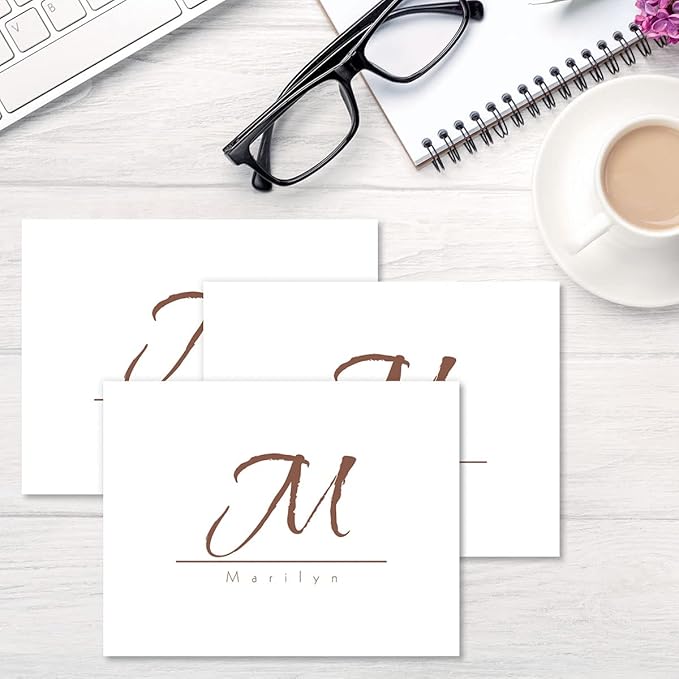 Inspirational Personalized Note Card (3 Color Choices) - 24 Cards with White Envelopes, 4¼ x 5½ Inch Size, Blank Inside, Add a Name and Initial, For Thank You Notes, or Graduation Gifts