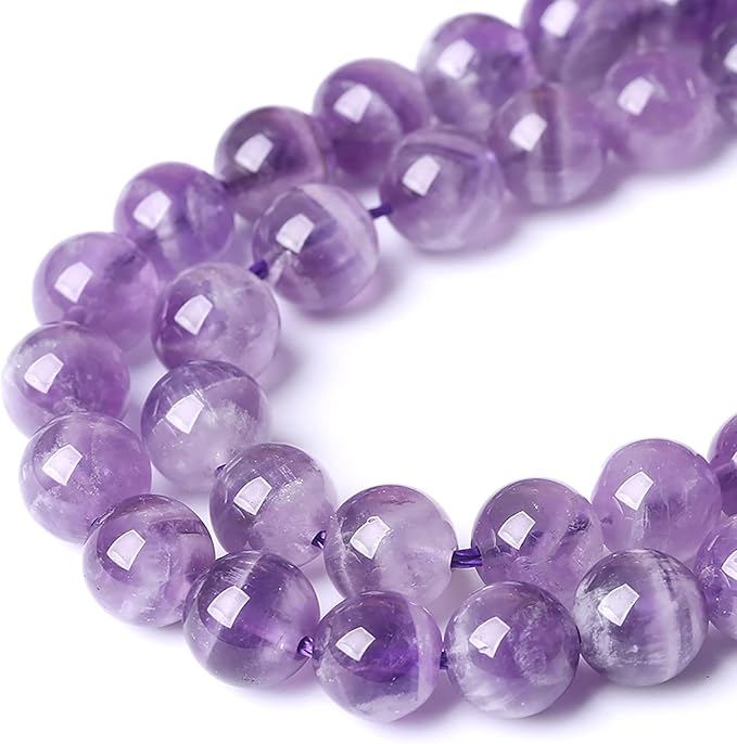 10MM 38PCS Purple Amethyst Dream Lace Beads Natural Quartz Crystal Stone Loose Beads for Jewelry Making DIY Bracelet Grade A+ 15 inches Strand