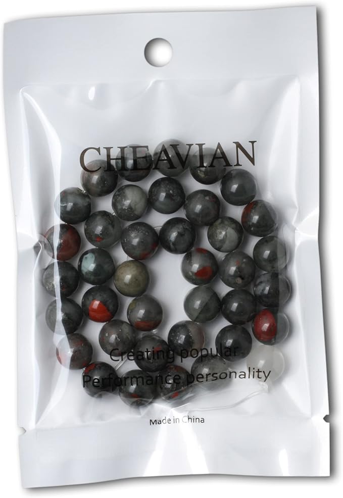35PCS 10mm Natural African Bloodstone Gemstone Smooth Surface Round Loose Beads for Jewelry Making 1 String 15 Inches