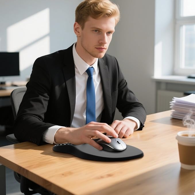 MROCO Ergonomic Mouse Pad with Wrist Support, Wrist Rest Mousepads for Carpal Tunnel Pain Relief, Memory Foam Pad with Massage Bulge and Non-Slip Base for Office, Home, Black