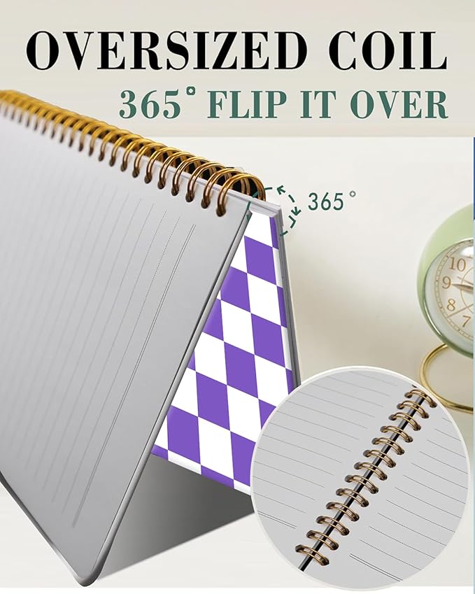Spiral Journal Notebook,A5 Hardcover Lined Journals for Women 6 x 8.3 in,60 Sheets 120 Pages Thick Paper,Cute College Ruled Writing Notebook for Office Work School(Purple Checker)