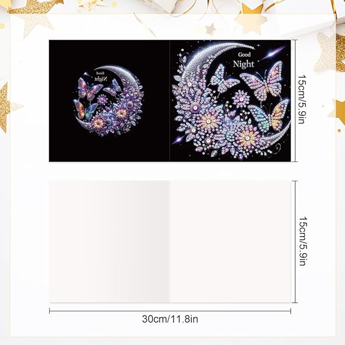 Ceitura 6Pcs DIY Diamond Art Painting Crafts Rhinestone Painting Greeting Card Making Kit Postcard for Holiday Christmas New Year Party Favors (Moon Butterfly)
