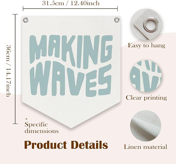 Lacama Surf Decor,Coastal Beach Room Decor Aesthetic, Making Waves Linen Banner Wall Hanging Banner Flag Decor for Coastal Surfer Room Bedroom Beach Decorations
