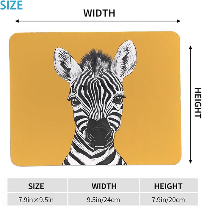 Rusenbao Cute Yellow Zebra Mouse Pad, Cute Small Mouse Pads for Desk, Zebra Gifts for Women, Gaming Mousepad for Wireless Mouse, Non-Slip Base, Computer, Office, Laptop, 9.5x7.9 Inch
