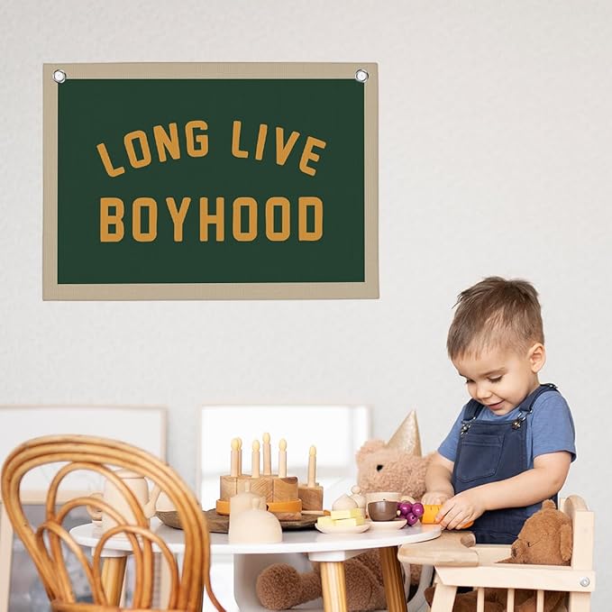 Green Long Live Boyhood Boys Room Playroom Wall Decor Vintage Sports Decor for Nursery Playroom Kids Bedroom Dorm Toddler Decorations 22x28 Inch