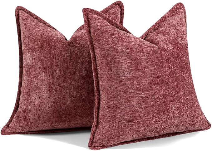 Pack of 2 Christmas Burgundy Fall Decorative Throw Pillow Covers 16x16 Cozy Soft Chenille Accent Vintage Square Couch Pillow Covers for Home Decor Bed Sofa Living Room
