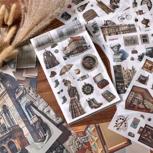 Scrapbooking Stickers 400 Pre-Cut Washi Stickers & 20 Scrapbook Papers Museum Vintage Sticker Books for journaling Scrapbooking Supplies - Image 6