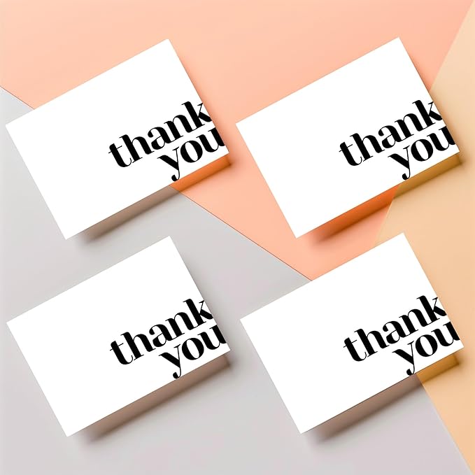 Paper Play Thank You Cards Bulk Pack of 40 White, 5x3.5 Inches with Matching Stickers & Envelopes, Minimalistic Design Suitable for Business, Baby Shower, Wedding, Small Business, Graduation, Funeral