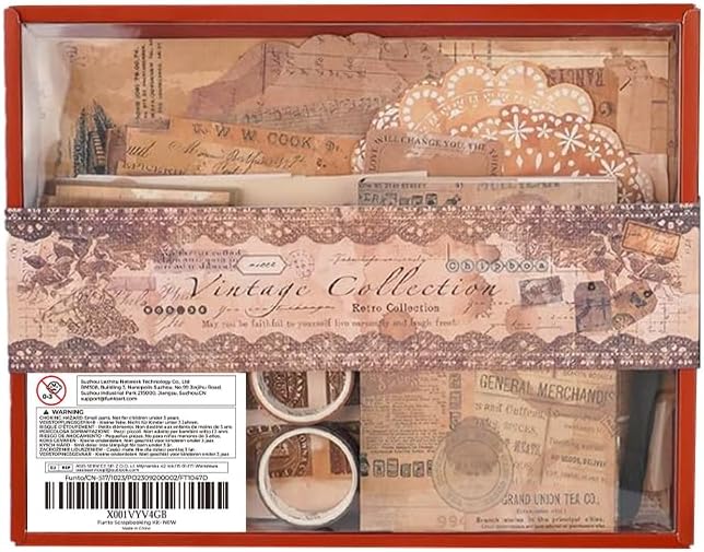 Funto Scrapbooking Kit (202 PCS), Vintage Collection-Retro Travel, Perfect for Bullet Scrapbooking Materials, Planner DIY Arts Craft Collage
