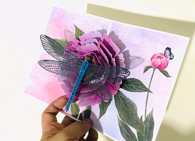 Dragonfly & Flower 3D Pop-Up Greeting Card Set – Pack of 3 Nature-Inspired Cards with Envelopes – Elegant Handmade Cards for Birthdays, Mother’s Day, Thank You & Special Occasions, Set 16