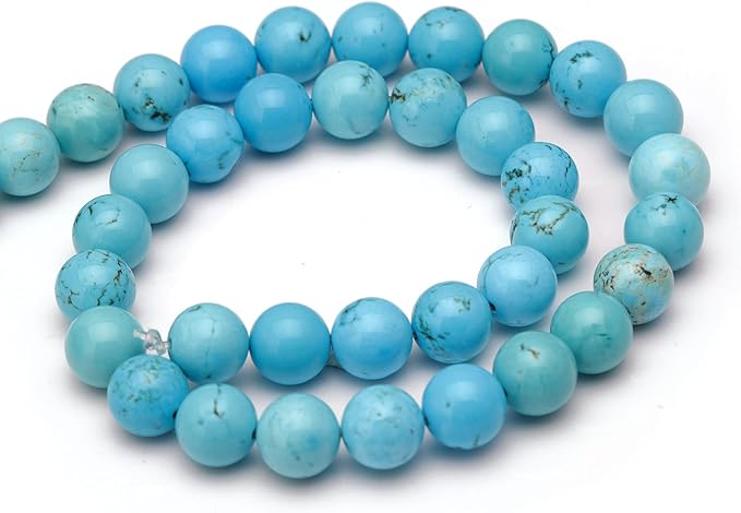 Youngbling Natural Gemstone Beads for Jewelry Making,10mm Blue Turquoise Polished Round Smooth Stone Beads,Genuine Real Stone for Bracelet Necklace 15 Inch(Blue Turquoise,10mm)