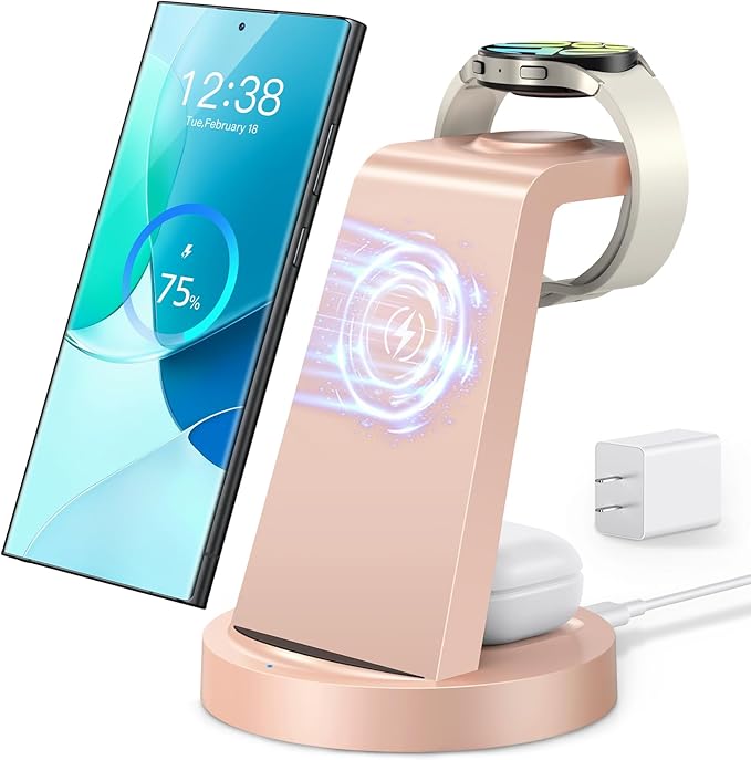 Wireless Charger for Samsung: 3 in 1 Wireless Charging Station for Samsung Galaxy Watch 8 7 6 5 4 3 Pro Classic Galaxy Buds - Charger Dock Stand for S25 S24 Ultra S23 S22 S21 Note Z Fold Android