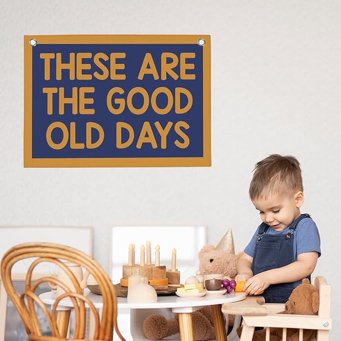 Vintage Dark Blue Green These Are The Good Old Days Banner Vintage Banner Wall Decor Wall Hanging Boys Girl Play Bedroom Dorm Room Decor 22x28 Inch