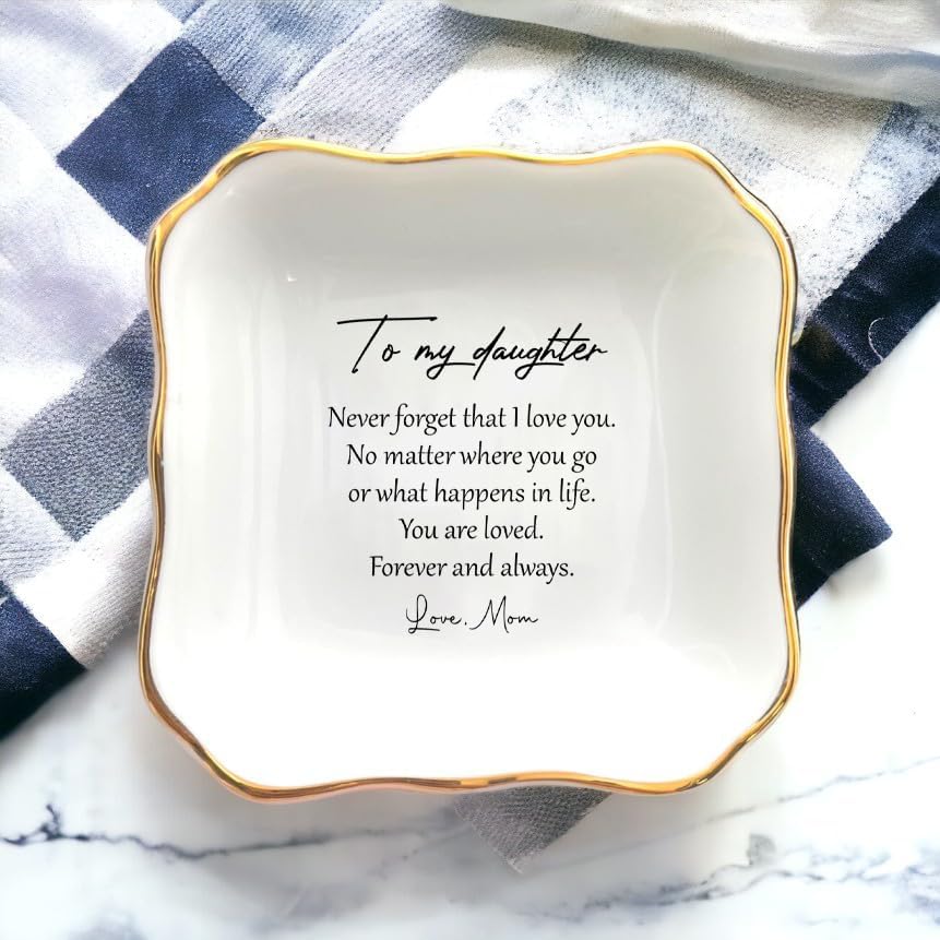 Square Ring Dish White Ceramic Jewelry Dish, Trinket Tray For Girl Bride From Mom, Birthday, Wedding Present, Mother and Daughter-In-Law Gift - Image 6