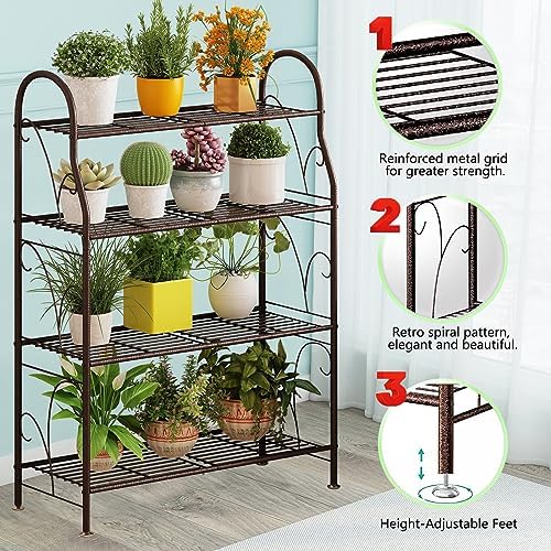 SORCEDAS Plant Stand Outdoor Indoor 4 Tier Metal Corner Flower Shelf - Image 6