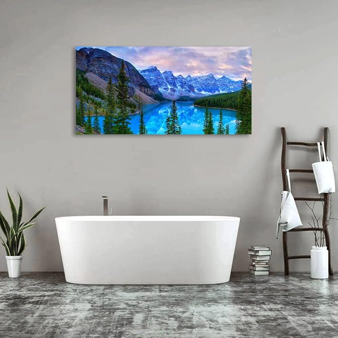 Banff National Park Canvas Wall Art for Living Room Wall Decor Nature Landscape Canvas Picture Blue Sky Mountain Forest Canvas Print Artwork Office Home Wall Decoration Framed Ready to Hang 24" x 48"