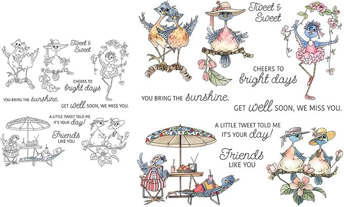 Friendship Birds Afternoon Tea Stamps and Cutting Dies for Card Making DIY Transparent Silicone Clear Stamp and Metal Die Cuts Sets for Scrapbooking Paper Greeting Cards Decor Seals Craft Supplies