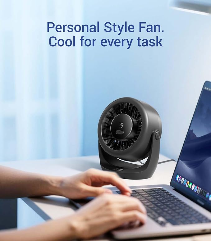 Diveblues USB Desk Turbo Fan, Ultra-Quiet Mini Desk Fan, Powerful Wind, LED Display, 5 Speed, 360° Rotating Small Portable Fan for Home, Office and Outdoor Cool Tech Gadgets - TurboBreeze