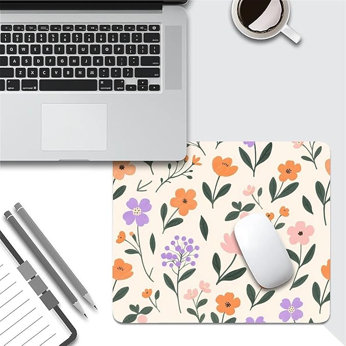 Square Mouse Pad Flowers, Personalized Premium-Textured Custom Mouse Mat Design, Washable Mousepad Cloth, Non-Slip Rubber Base Computer Mouse Pads for Wireless Mouse
