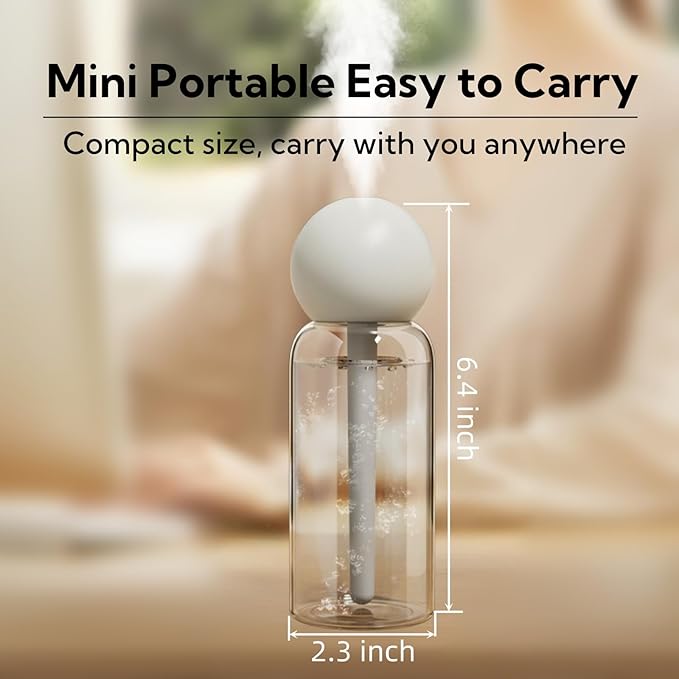 Portable Small Humidifier Dual Nozzle - Large Cool Mist Humidifiers Double Spray Ports, Water Shortage Protection, Ultra-Quiet, Mini Humidifier for Bedroom Plants Office Car Travel (P06)