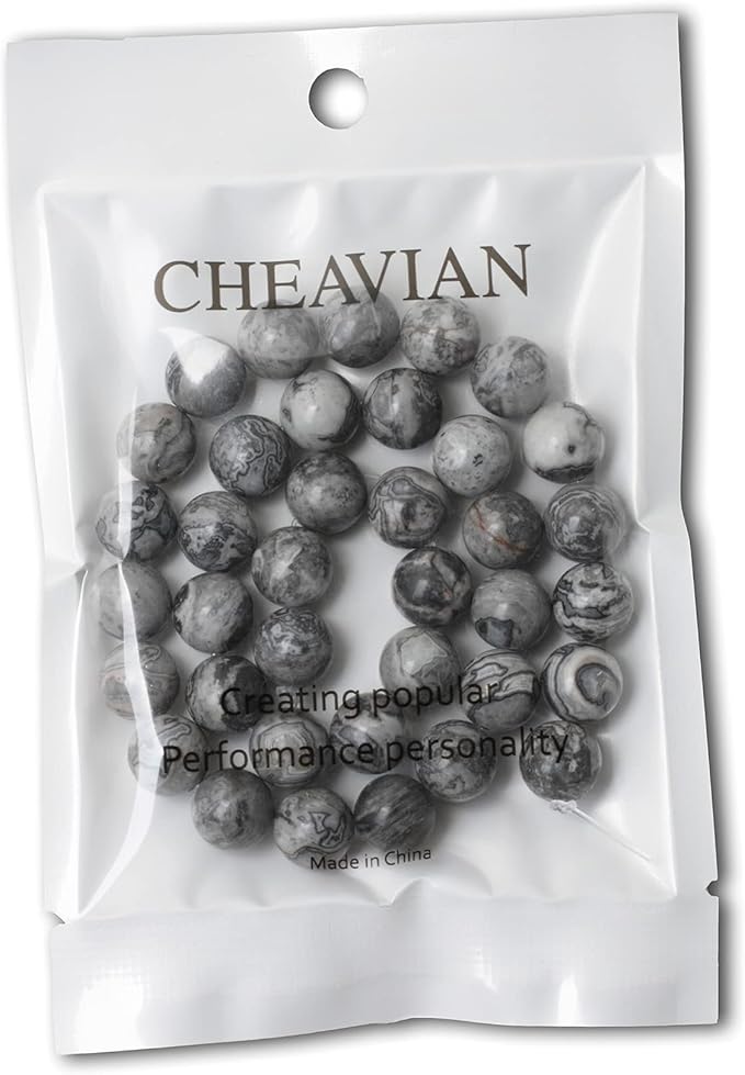 35PCS 10mm Natural Map Stone Round Loose Beads for Jewelry Making DIY Findings 1 Strand 15"