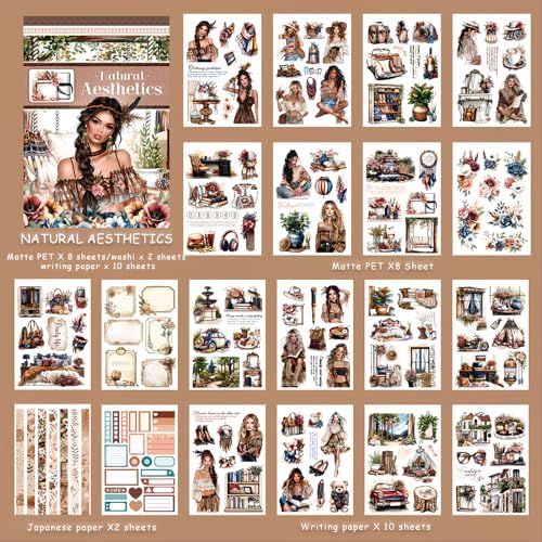 Snycler Sticker Book - 20 Sheets Vintage PET Stickers for Scrapbooking, Junk Journaling, Ephemera, and Decorative Crafts-Natural Aesthetics - Image 6