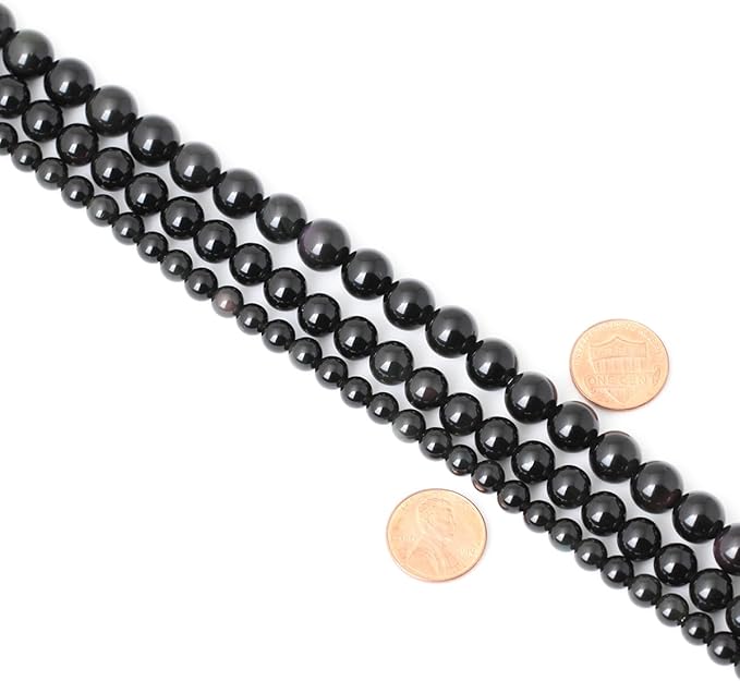 60PCS 6mm Natural Black Obsidian Gemstone Round Loose Beads Crystal Energy Stone Healing Power for DIY Jewelry Making 1 Strand 15"