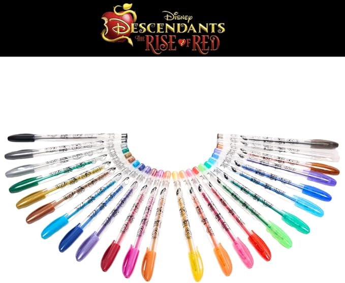 Disney Descendants the Rise of Red Gels Pen Set for Kids, 24 Pack with Glitter Gel Pens, Cute Pens for Girls