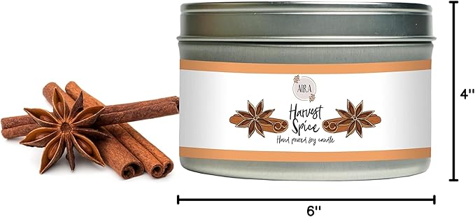 Aira Soy Candles - Organic, Kosher, Vegan, w/Therapeutic Grade Essential Oils - Hand-Poured 100% Soy - Paraffin Free, Burns 60+ Hours - Fall Candle - Harvest Spice - 8 Ounce