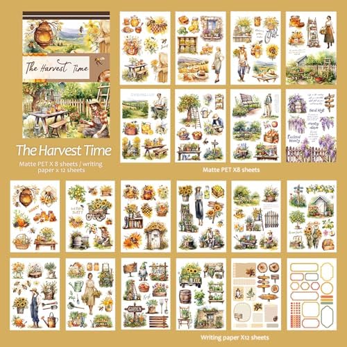 Snycler Sticker Book - 20 Sheets Vintage PET Stickers for Scrapbooking, Junk Journaling, Ephemera, and Decorative Crafts-The Harvest time - Image 6