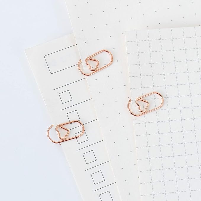 200 Pcs Small Rose Gold Paper Clips Love Heart Shaped Paperclips Stainless Steel in Tinplate Paper Clips Holder for Office School Home Desk Organizers